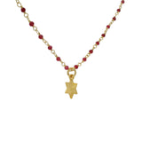 Collier étoile de David doré chaine rosary rubis indien 44 cm