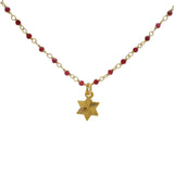Collier étoile de David doré chaine rosary rubis indien 44 cm