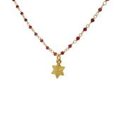 Collier étoile de David doré chaine rosary rubis indien 44 cm