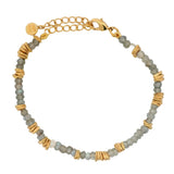 Bracelet doré avec labradorite et disques dorés martelés