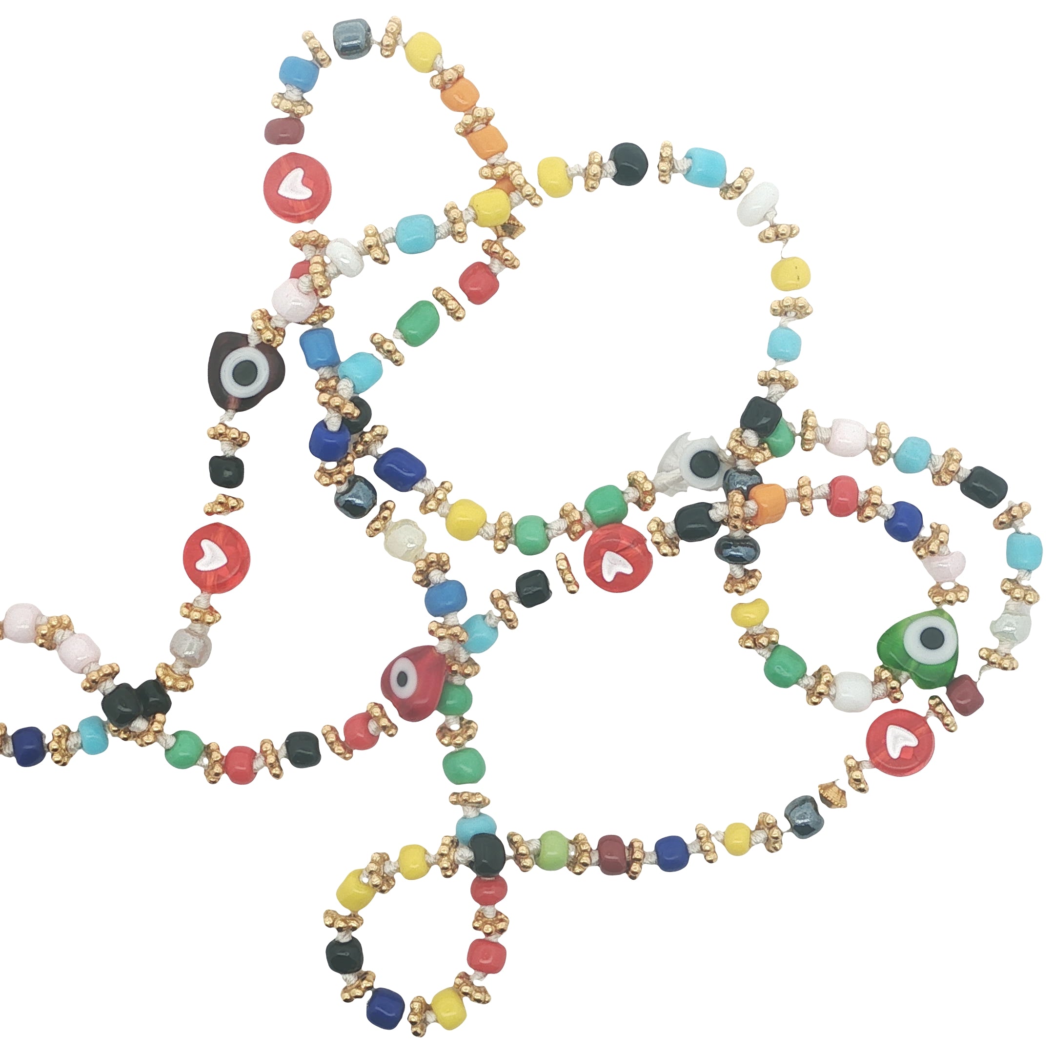 Collier doré perles colorées et couronnes dorées 75 cm
