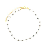 Chaine de cheville en cordon blanc et pierre de lune labradorite