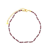 Chaine de cheville cordon bordeaux avec grenat et tourmaline rose