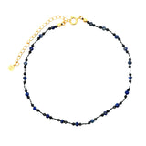 Chaine de cheville en cordon, onyx noire et lapis