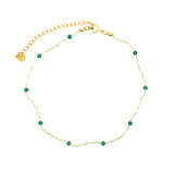 Chaine de cheville cordon vert clair prehnite et onyx verte