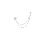Boucle d'oreilles argent 925 double étoile zircons avec double chainette