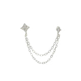 Boucle d'oreilles argent 925 double étoile zircons avec double chainette