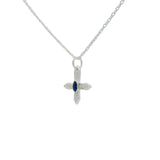 Silver cross necklace with zircons and lapis