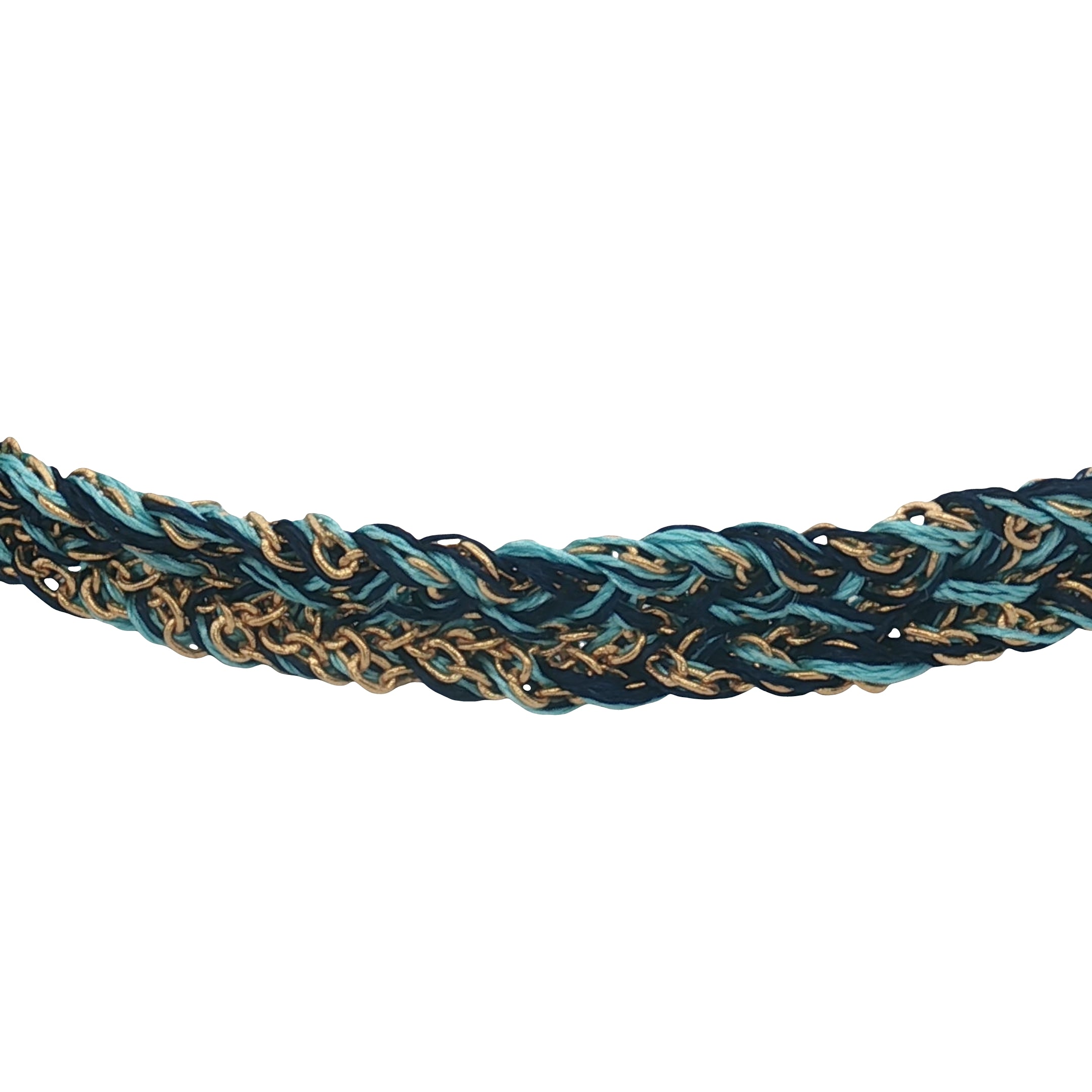 Bracelet brésilien doré cordon turquoise et bleu marine chaine dorée GM