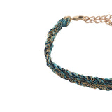 Bracelet brésilien doré cordon turquoise et bleu marine chaine dorée GM