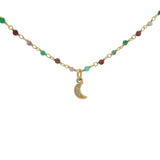 Collier doré rosary onyx verte tourmaline grenat et lune zircons blancs 42 cm