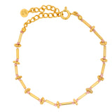 Bracelet doré avec tourmaline rose, couronnes  et tubes dorés
