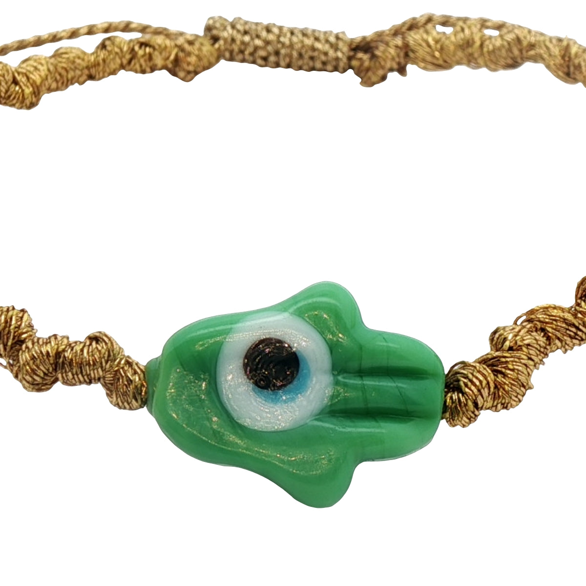 Bracelet cordon doré main de Fatma vert clair
