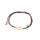 Bracelet cordon marron clair menottes dorées