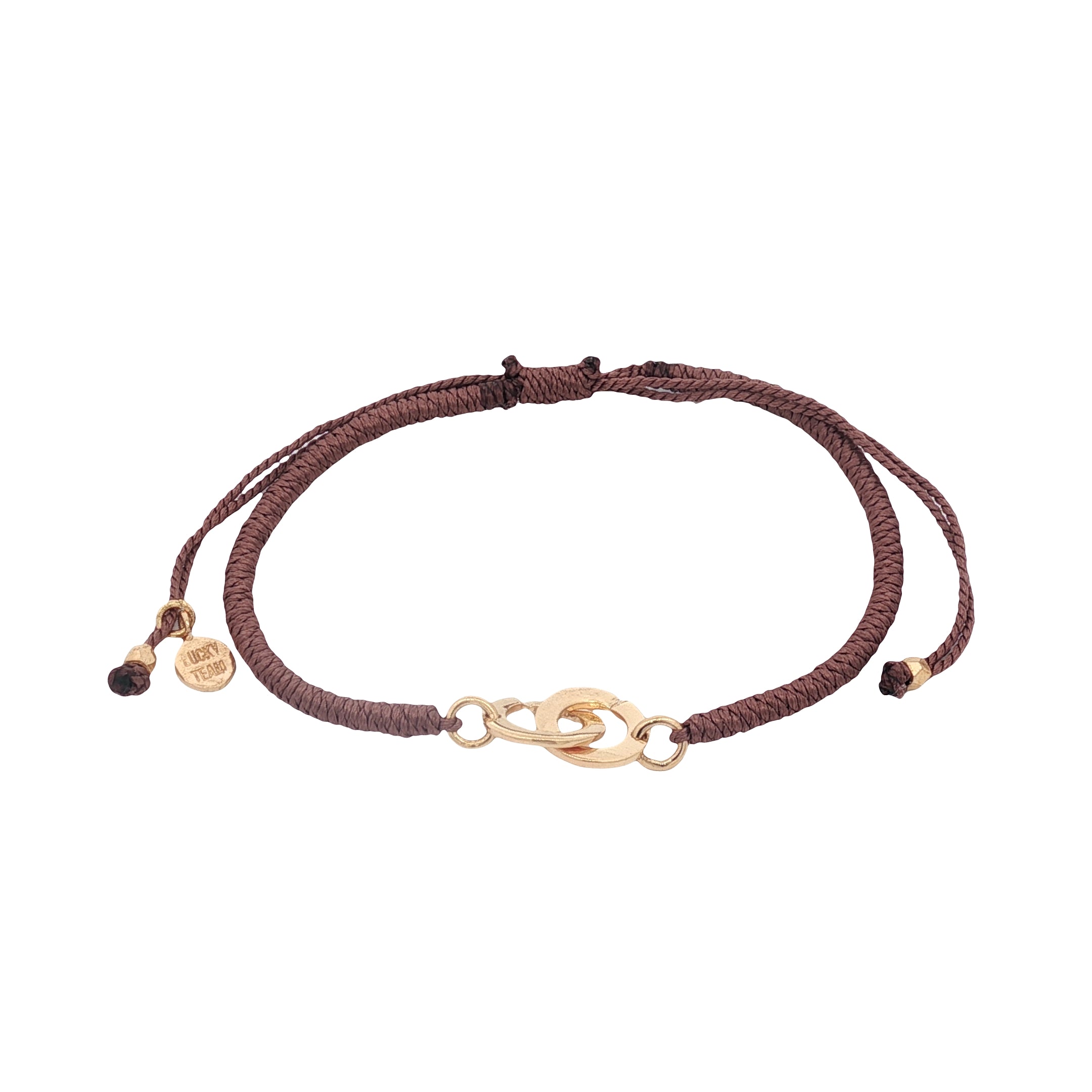 Bracelet cordon marron clair menottes dorées