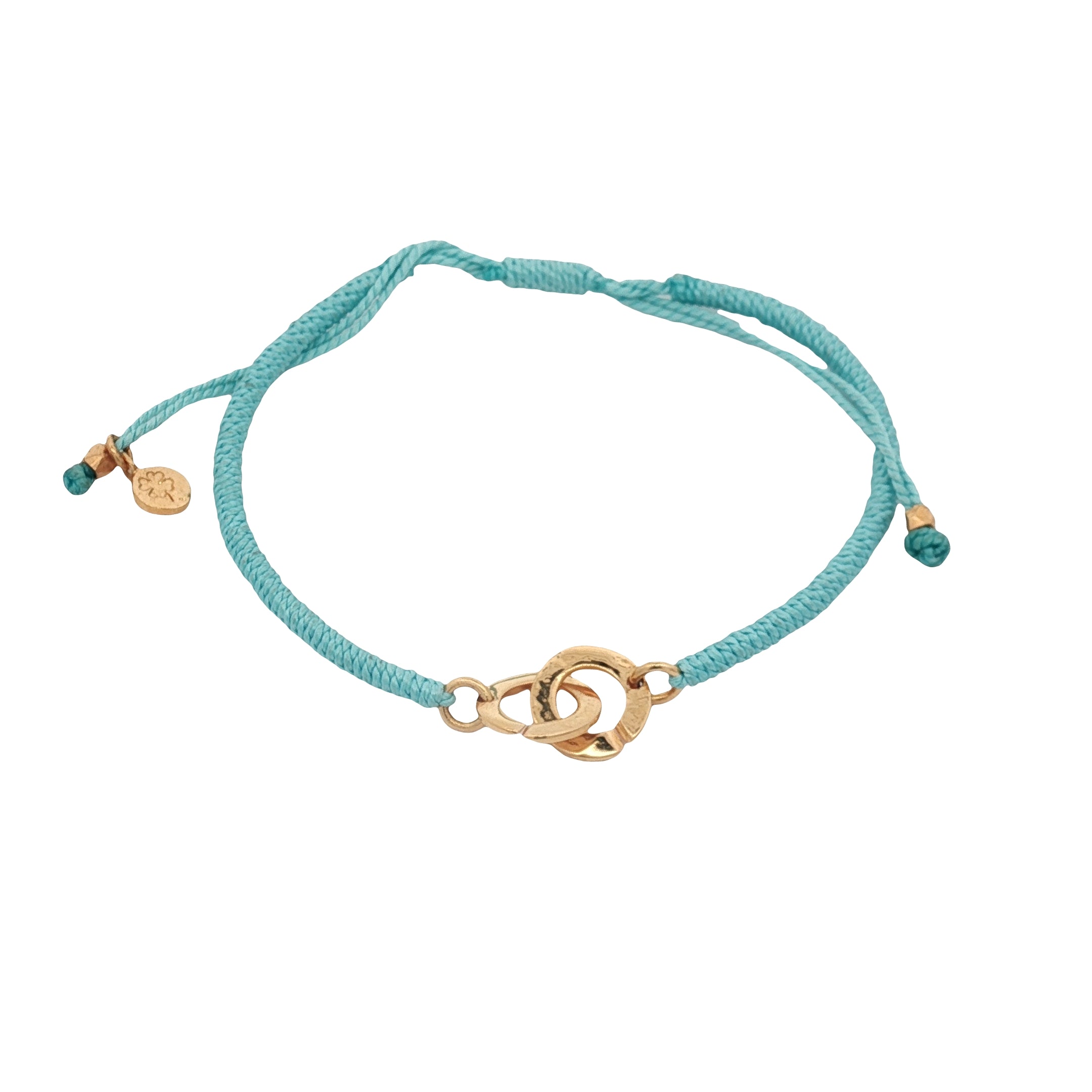 Bracelet cordon turquoise menottes dorées