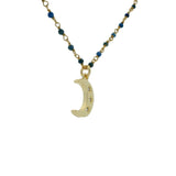Collier rosary doré lapis lazulis et lune 70 cm