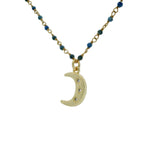 Collier rosary doré lapis lazulis et lune 70 cm