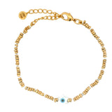 Gold pearl chain bracelet with mother-of-pearl and talismans