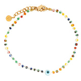 Bracelet doré petit oeil nacre et perles multicolores