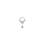 Boucle d'oreilles puce argent 925 anneau zircons et pampille