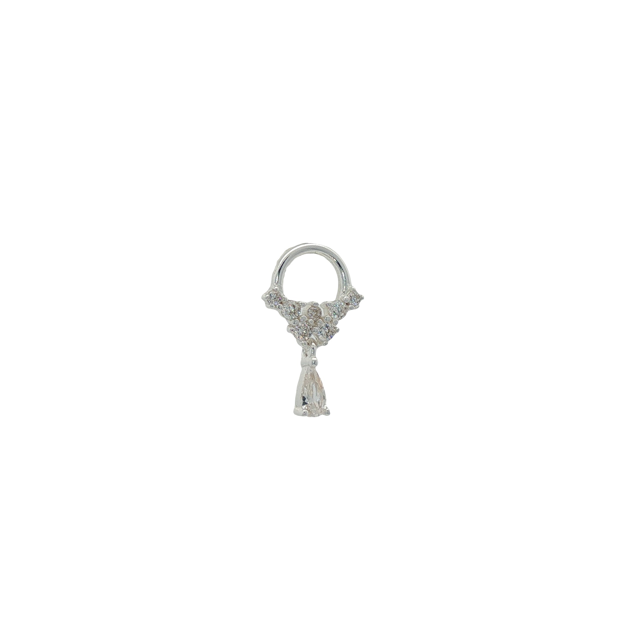 Boucle d'oreilles puce argent 925 anneau zircons et pampille