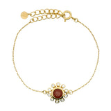 Bracelet doré fleur avec pierre naturelle et zircons blancs