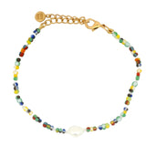 Bracelet doré perles multicolores et perle de culture