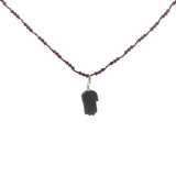 Collier doré grenat main de Fatma taillée dans quartz fumé 60 cm