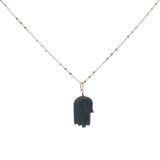 Collier doré main de Fatma taillée dans du quartz fumé 60 cm