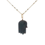 Collier doré main de Fatma taillée dans du quartz fumé 60 cm