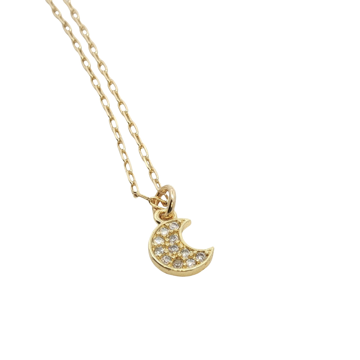 Collier doré petite lune avec zircons 38 cm