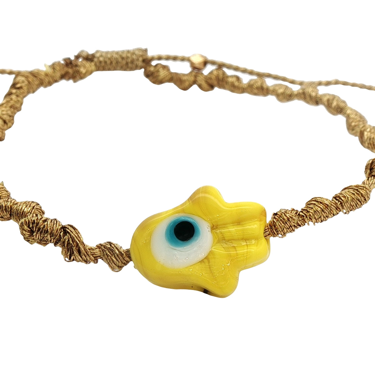 Bracelet cordon doré main de Fatma jaune