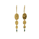 Boucles d'oreilles dorées 3 disques ovales martelés avec Rubis Zoisite