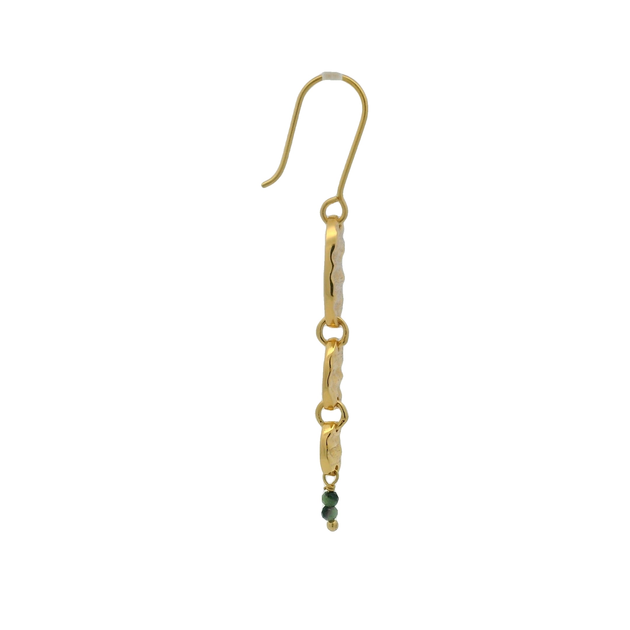 Boucles d'oreilles dorées 3 disques ovales martelés avec Rubis Zoisite