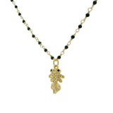 Collier doré onyx noire poisson zircons blancs et noirs 44cm