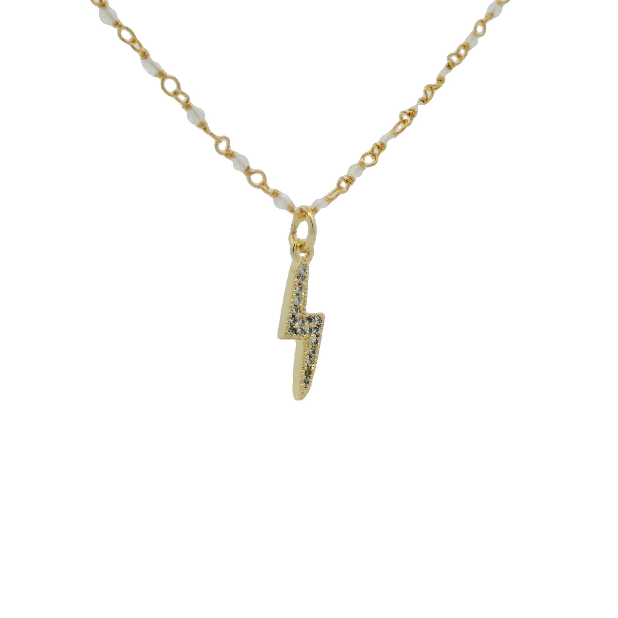 Collier doré chaine rosary pierre de lune et éclair 60 cm