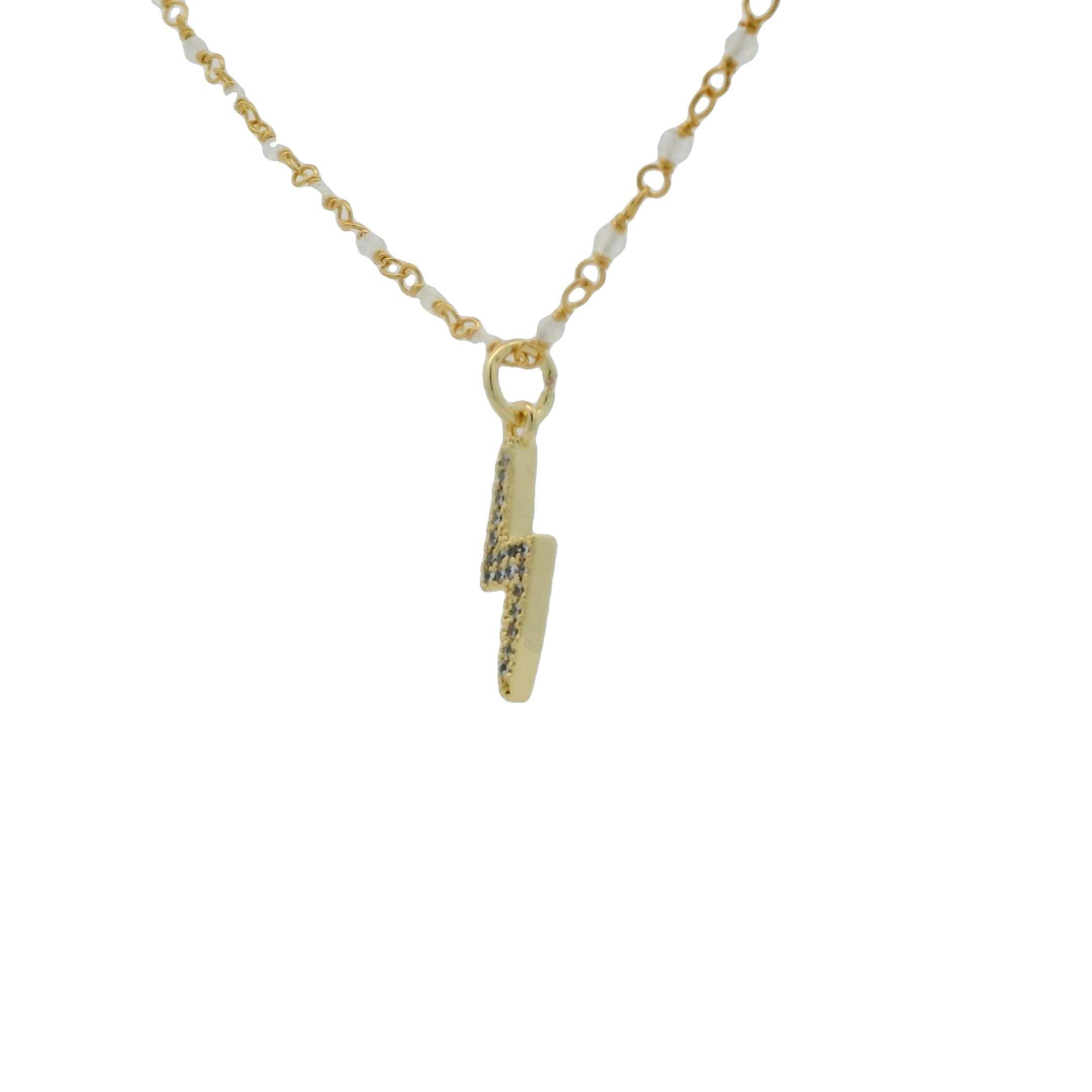 Collier doré chaine rosary pierre de lune et éclair 60 cm