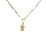 Collier doré chaine rosary prehnite et tortue 42 cm