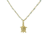 Collier doré chaine rosary prehnite et tortue 42 cm