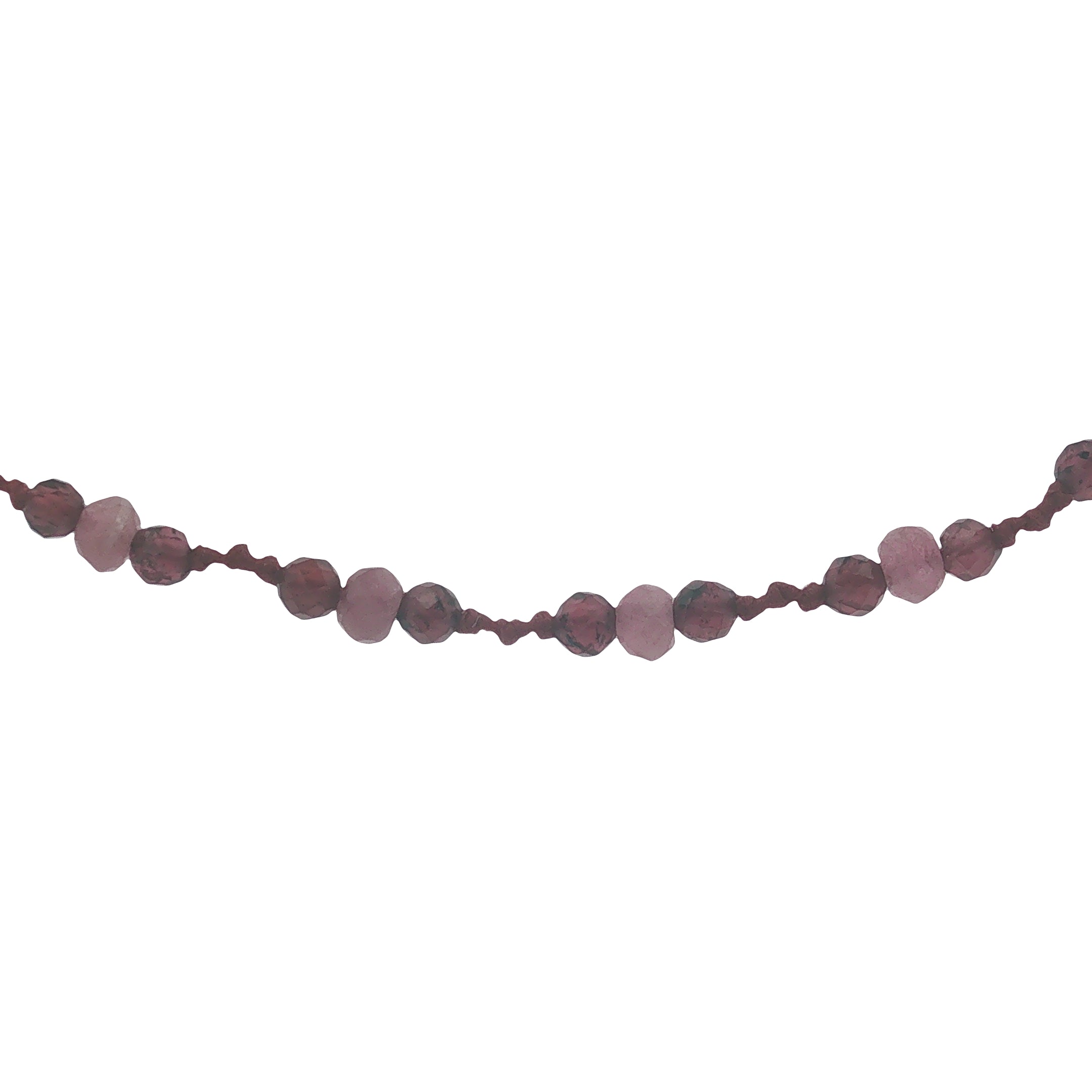 Collier doré cordon bordeaux avec grenat et tourmaline rose 60 cm