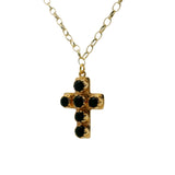 Collier doré croix et onyx noir 60 cm