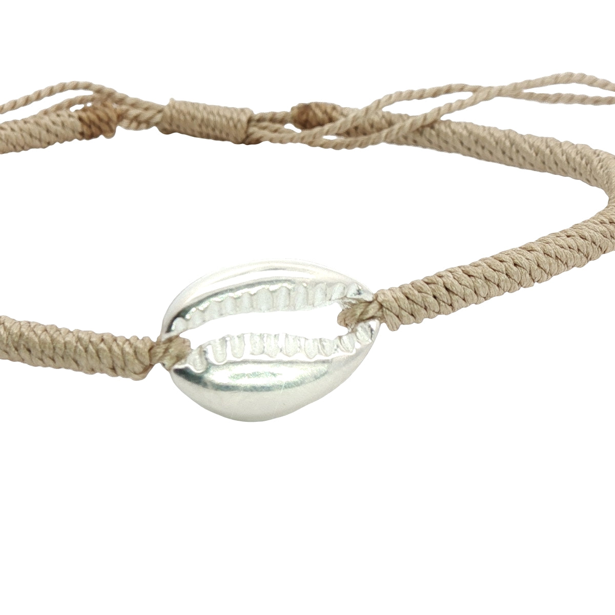 Bracelet sur cordon beige avec cauri en argent 925