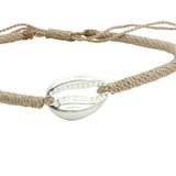 Bracelet sur cordon beige avec cauri en argent 925