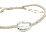 Cream cord bracelet and 925 silver cowrie shell
