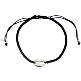 Bracelet sur cordon noir avec cauri en argent 925