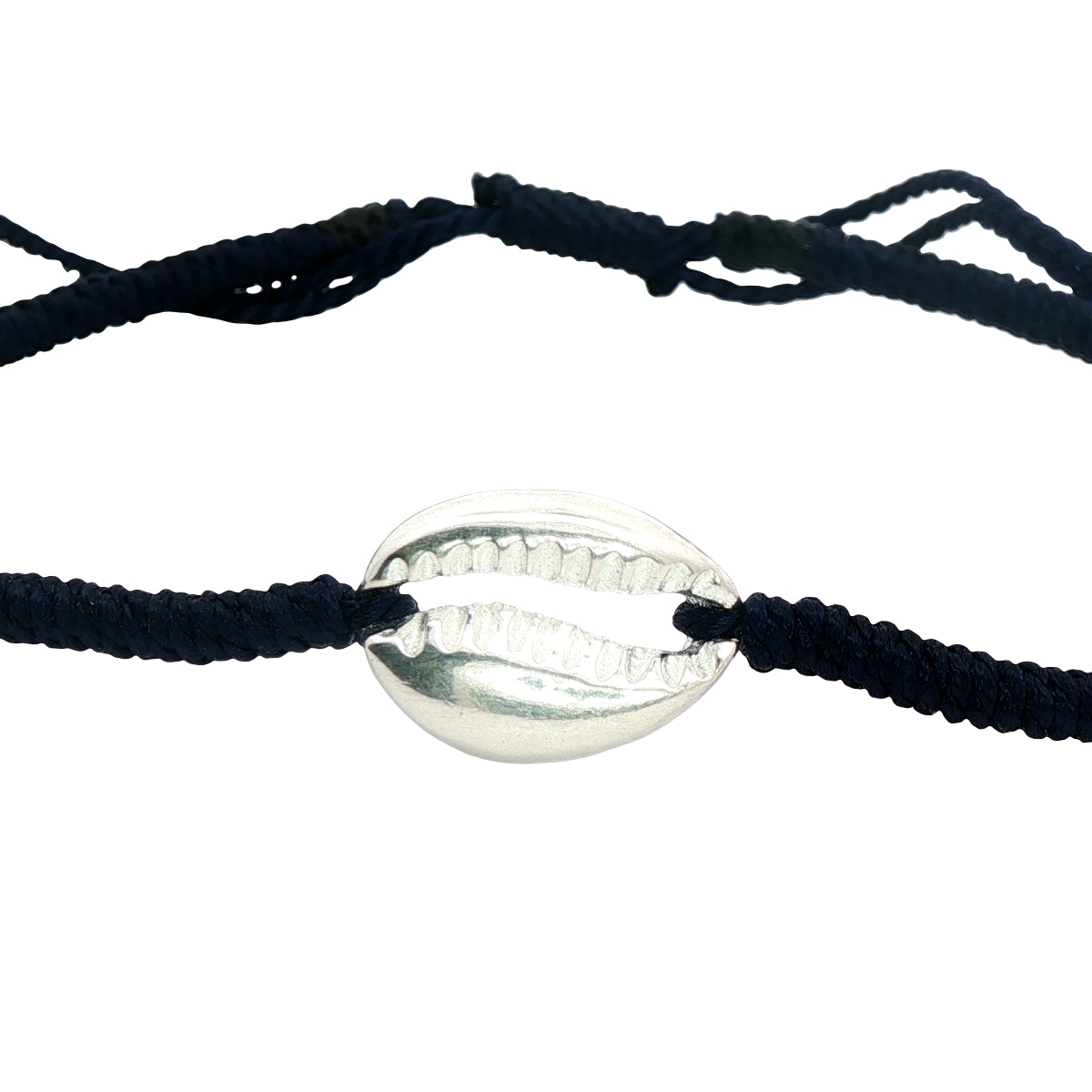 Bracelet sur cordon noir avec cauri en argent 925