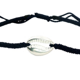 Bracelet sur cordon noir avec cauri en argent 925