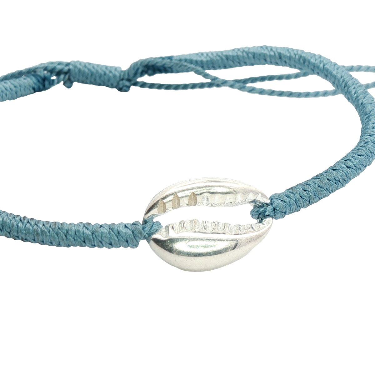 Bracelet sur cordon bleu avec cauri en argent 925