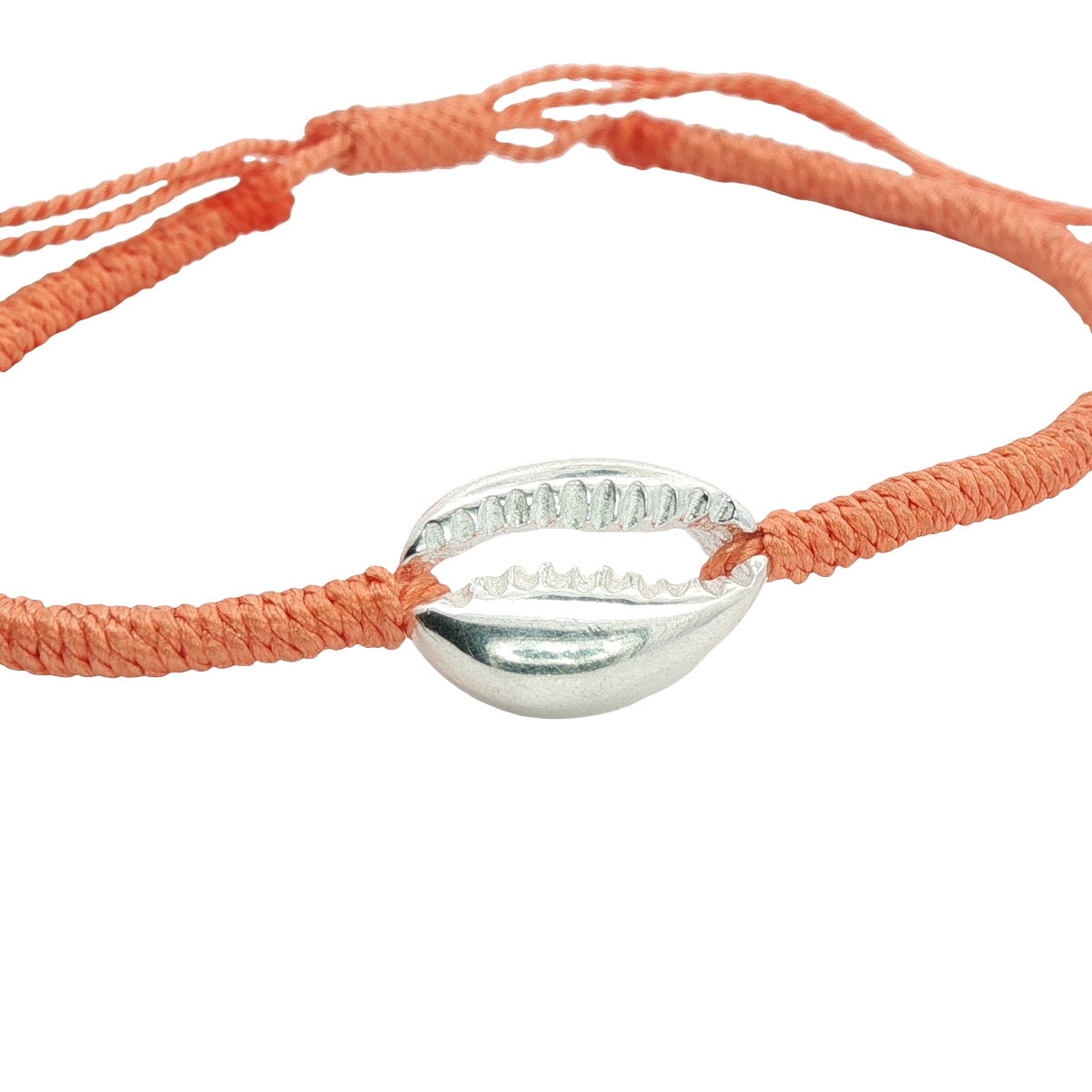 Bracelet sur cordon orange avec cauri en argent 925